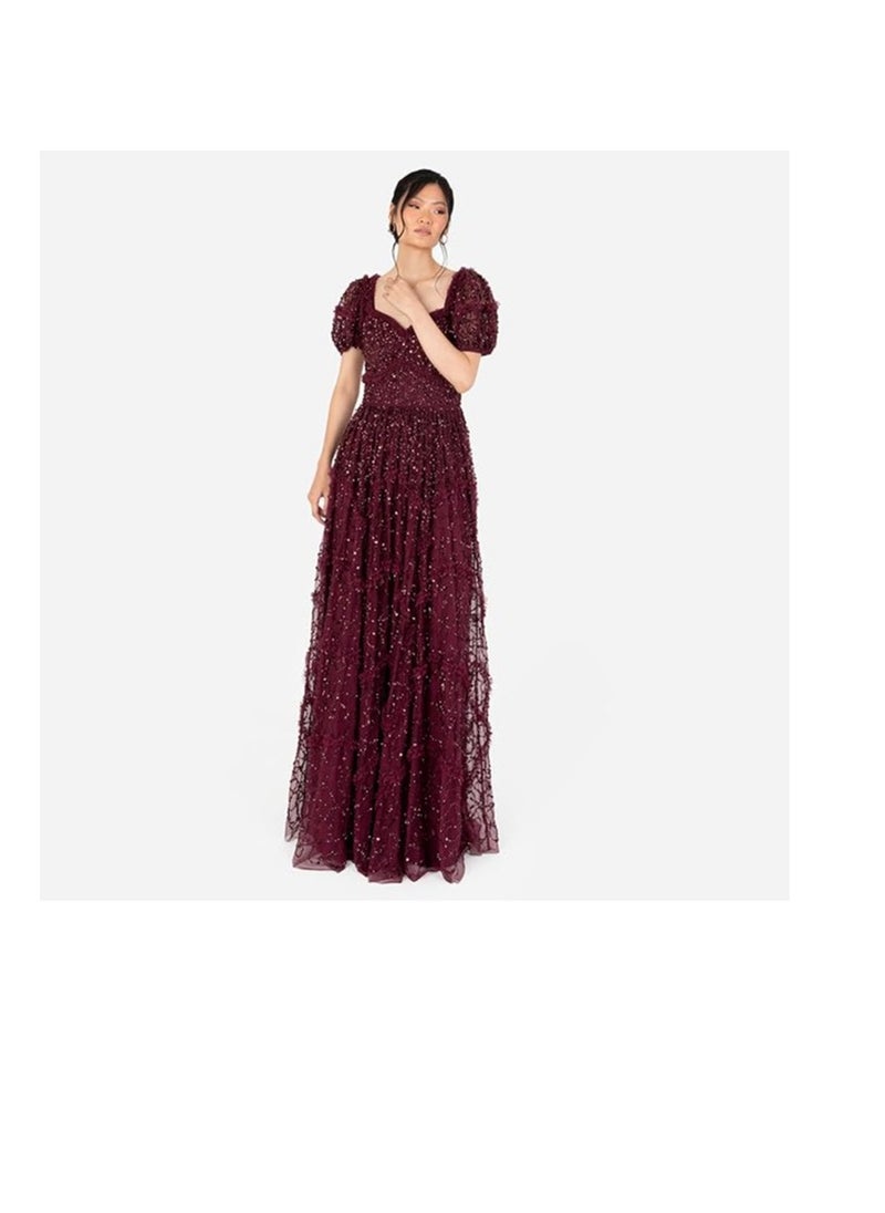 Maya Maya Deluxe Women's Womens Maxi Dress Ladies Embellished Frilly Sweetheart Neckline Short Sleeve for Wedding Guest Bridesmaid Prom Ball Gown Dress (pack of 1)  - Image 2