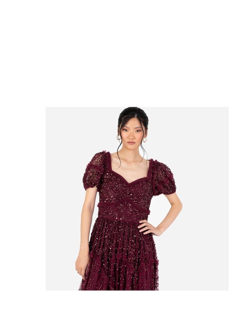 Maya Maya Deluxe Women's Womens Maxi Dress Ladies Embellished Frilly Sweetheart Neckline Short Sleeve for Wedding Guest Bridesmaid Prom Ball Gown Dress (pack of 1)  - Image 4