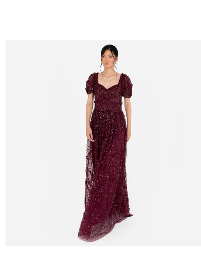 Maya Maya Deluxe Women's Womens Maxi Dress Ladies Embellished Frilly Sweetheart Neckline Short Sleeve for Wedding Guest Bridesmaid Prom Ball Gown Dress (pack of 1)  - Image 5