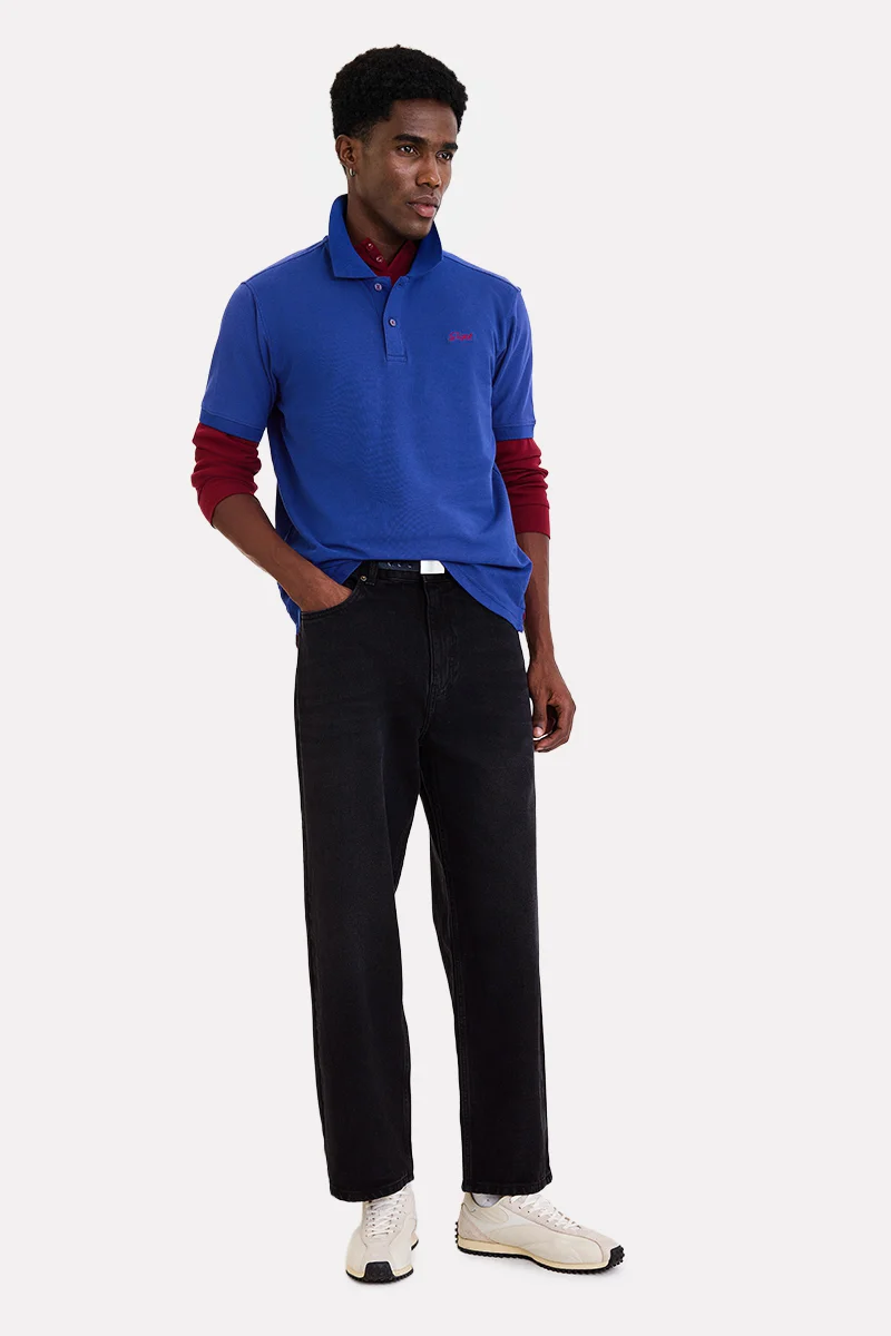 سنيتش Blue Solid Half Sleeve Regular Fit Casual T-Shirt