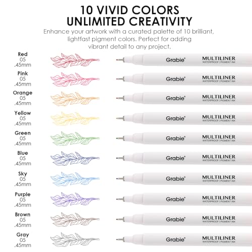 Grabie Micro Finerliner Pens, 20 Multicolor Fine Line Waterproof Drawing Pens, Assorted Point Sizes for Sketching, Illustration, Journaling, Art Supplies - Image 3