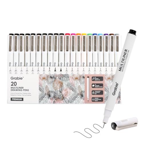 Grabie Micro Finerliner Pens, 20 Multicolor Fine Line Waterproof Drawing Pens, Assorted Point Sizes for Sketching, Illustration, Journaling, Art Supplies - Image 1