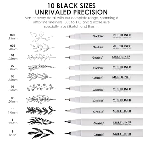 Grabie Micro Finerliner Pens, 20 Multicolor Fine Line Waterproof Drawing Pens, Assorted Point Sizes for Sketching, Illustration, Journaling, Art Supplies - Image 4