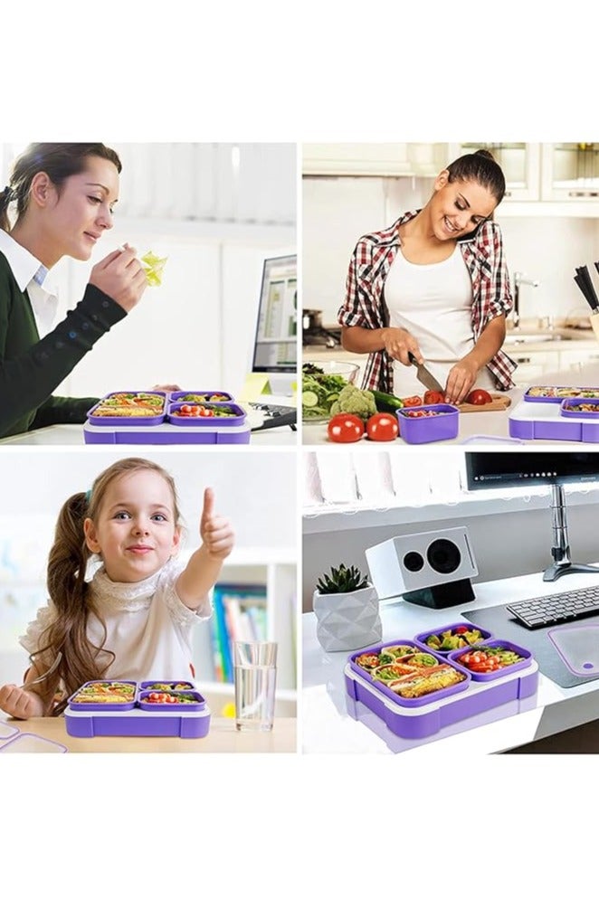 TAPIT Lunch Box for School 1260ml Plastic Leak-Proof Lunch Box 3 Grids Food Container Lunch Box Bento Box for Kids and Adults-Food Safe Materials (Blue) - Image 5