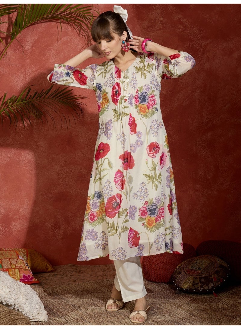 Ameya White-printed-a-line-kurta-trouser-set - Image 4
