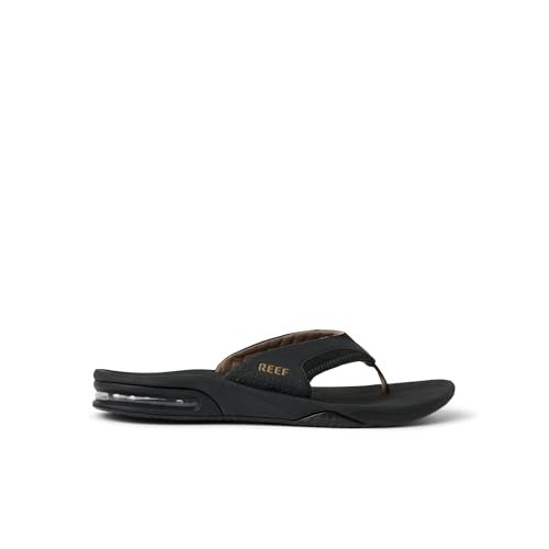 REEF Fanning Mens Bottle Opener Flip Flop, Arch Support, Durable Outsole, Water Friendly, Black/Brown, 4 - Image 3