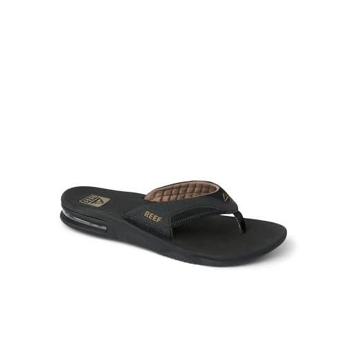 REEF Fanning Mens Bottle Opener Flip Flop, Arch Support, Durable Outsole, Water Friendly, Black/Brown, 4 - Image 2
