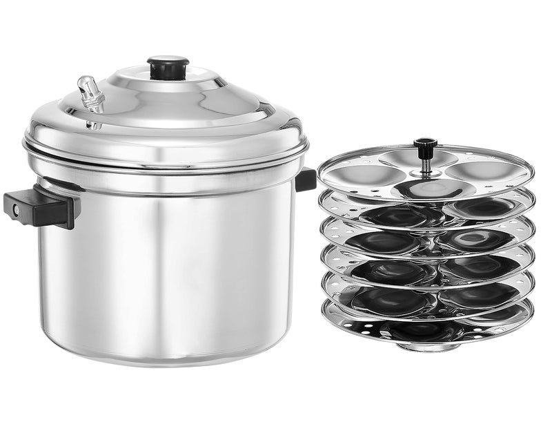 BLeaf Stainless Steel-Jointless Idli cooker (Induction & Standard) with Regular Idli Stand/Idli Plates (6 Plates, 24 Idlis) - Image 1