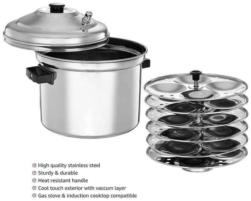 BLeaf Stainless Steel-Jointless Idli cooker (Induction & Standard) with Regular Idli Stand/Idli Plates (6 Plates, 24 Idlis) - Image 4