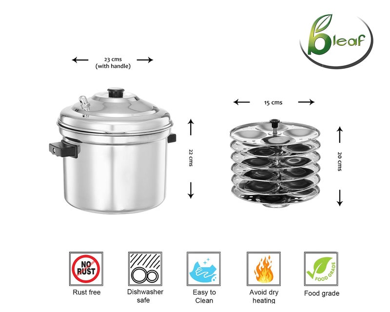 BLeaf Stainless Steel-Jointless Idli cooker (Induction & Standard) with Regular Idli Stand/Idli Plates (6 Plates, 24 Idlis) - Image 5