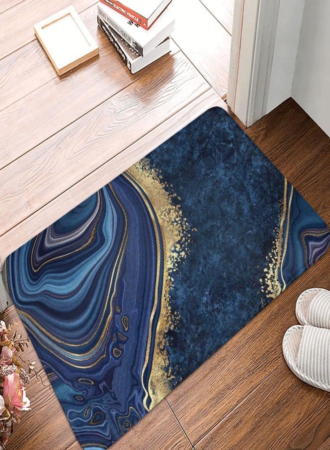 Lcokin Navy Blue and Gold Marble Bathroom Rugs Bath Mat Floor Non-Slip Floor Carpet Absorbent Door Mat Home Decor for Kitchen Bedroom Indoor Outdoor 20"x31.5"in - Image 1
