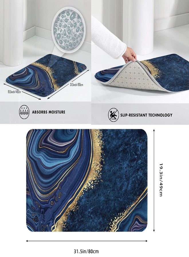 Lcokin Navy Blue and Gold Marble Bathroom Rugs Bath Mat Floor Non-Slip Floor Carpet Absorbent Door Mat Home Decor for Kitchen Bedroom Indoor Outdoor 20"x31.5"in - Image 4