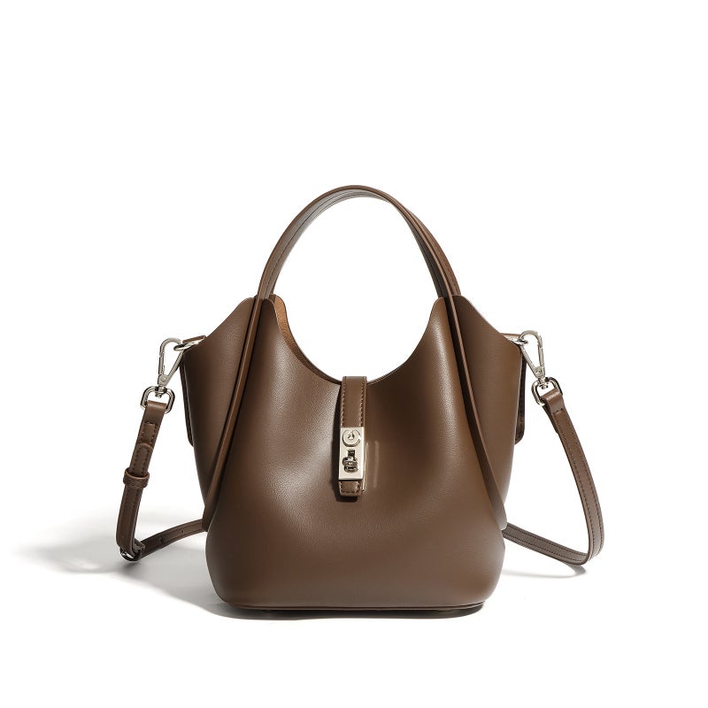 New Style Single Shoulder Crossbody Bag 2025 Commuter Early Spring Basket Bag Cowhide Versatile Large Capacity Olive Green - Image 3