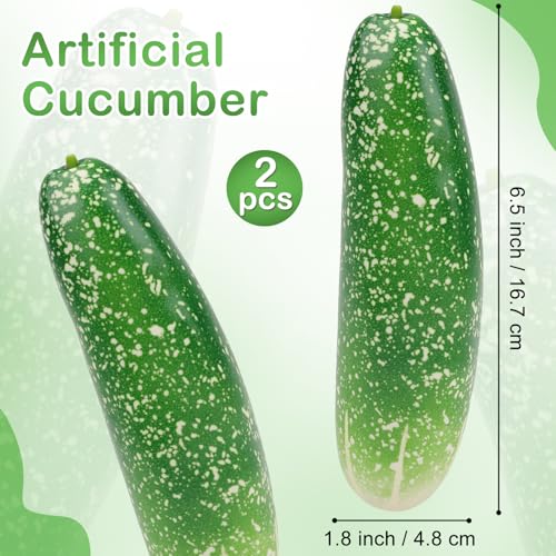 Meiwlong 2 PCS Artificial Lifelike Green Cucumber Fake Realistic Plastic Vegetable Decoration Home Kitchen Faux Props Ornament Party Festival - Image 2