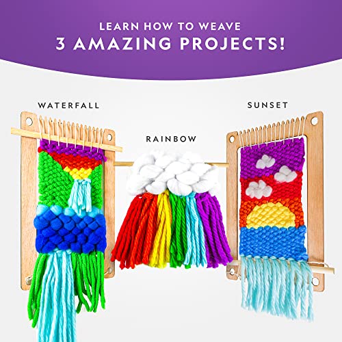 Blue Marble National Geographic Wooden Arts and Crafts Loom Weaving Kit - Yarn and 3 Fun Designs for Easy Weaving, Child Weaving Set with Loom - Image 2