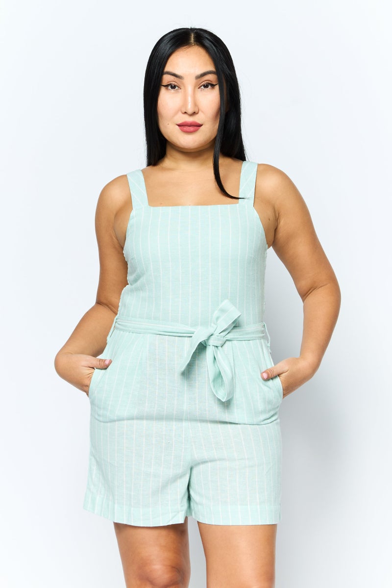 ONLY Women Stripe Sleeveless Playsuit, Turquoise - Image 1