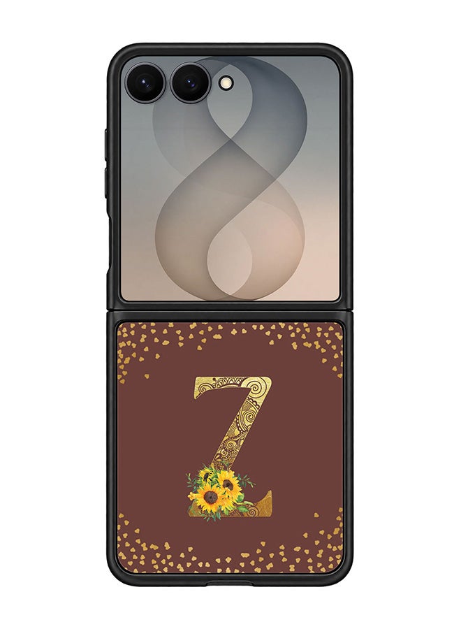 Stylizedd Rugged Case for Samsung Galaxy Z Flip8- Slim Fit Hybrid Rubber Cover Sunflower Monogram - Z (Brown)