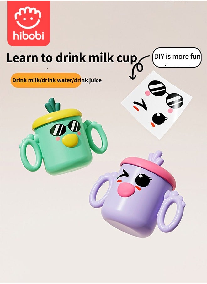 Children's cup Stainless steel milk cup straight drink sippy cup Drink cup Baby drink cup Insulated multi-purpose cup (two straws/green)