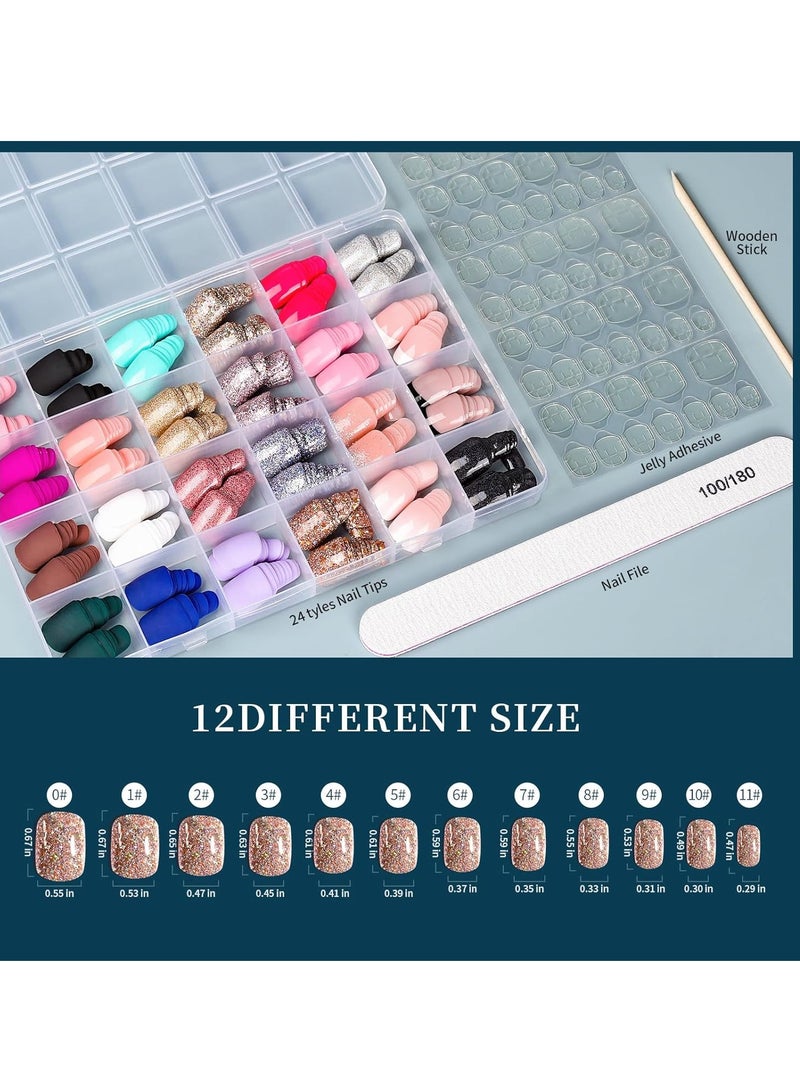 general Press on Nails, 24 Colors 576PCS Press on Nails Short, Matte Glossy Press on Nails Short Square. Glitter Press on Nails Short Round. Natural Fit Lightweight Fake Nails Natural for Nail A - Image 4