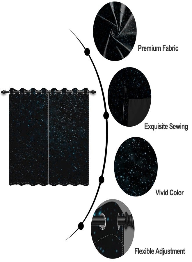 Umpoo 52x72 Inch Starry Sky Blackout Curtains Glowing Twinkle Blue Stars Glitter Galaxy Abstract Black Sky Night for Living Room Bedroom Window Drapes, 2 Panel Home Set with Holes - Image 3