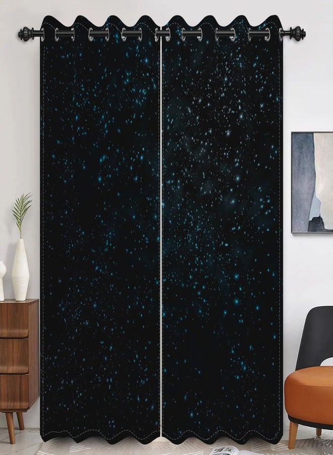 Umpoo 52x72 Inch Starry Sky Blackout Curtains Glowing Twinkle Blue Stars Glitter Galaxy Abstract Black Sky Night for Living Room Bedroom Window Drapes, 2 Panel Home Set with Holes - Image 2