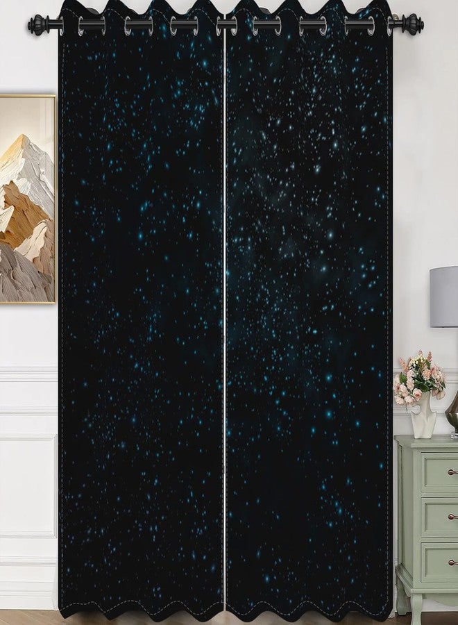 Umpoo 52x72 Inch Starry Sky Blackout Curtains Glowing Twinkle Blue Stars Glitter Galaxy Abstract Black Sky Night for Living Room Bedroom Window Drapes, 2 Panel Home Set with Holes - Image 1