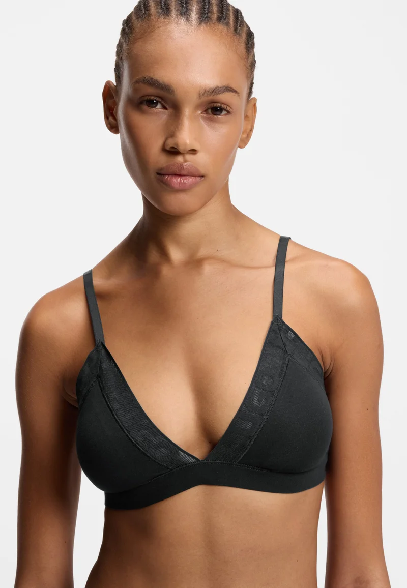 HUGO Black Stretch-cotton triangle bra with logo trims for Women | Best Price UAE