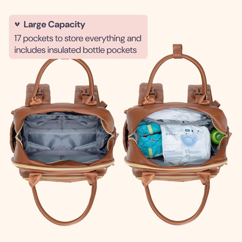 BabbleRoo Leather Diaper Bag Backpack - Baby Essentials Travel Baby Bag, Multi function, Waterproof, with Changing Pad, Stroller Straps & Pacifier Case – Unisex, Natural Brown - Image 2