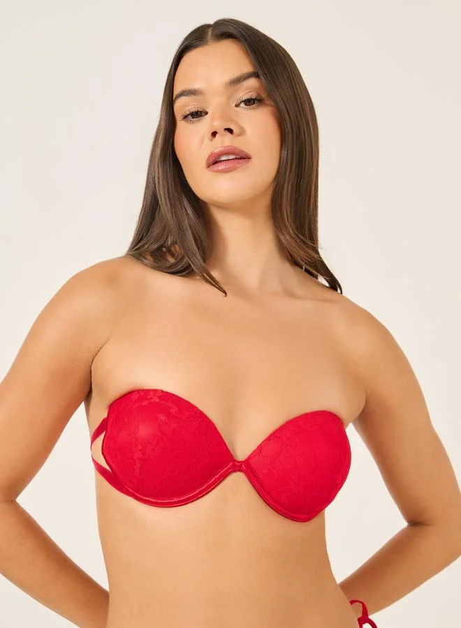 تايك تو Take Two Solid Lace Strapless Padded Wired Bandeau Bra