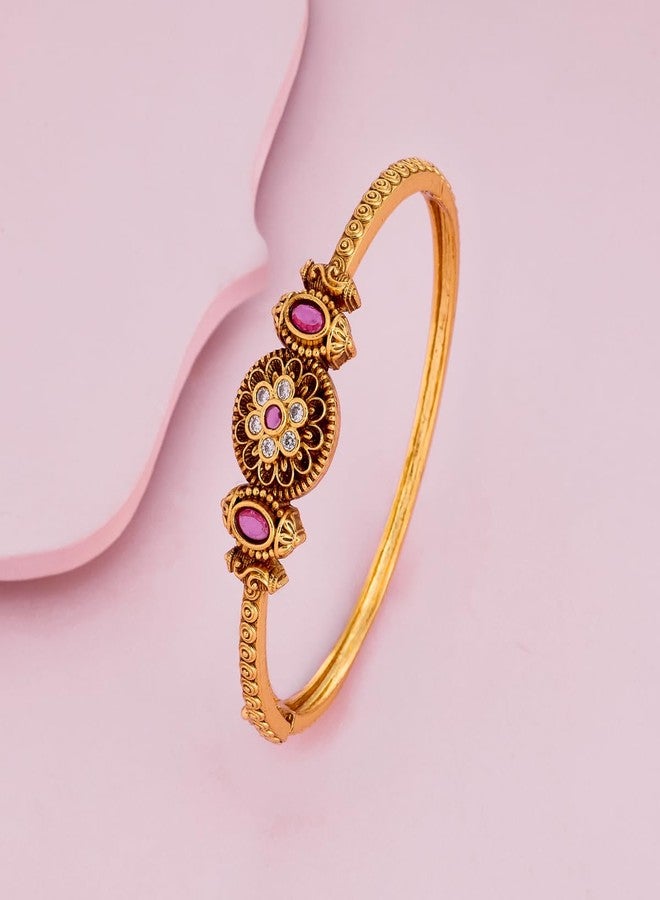 KUSHAL'S Fashion Jewellery Ruby Gold Polished Copper Antique Locking System Kada, Best for Bridesmaid & Special Occasion- 454329 - Image 2