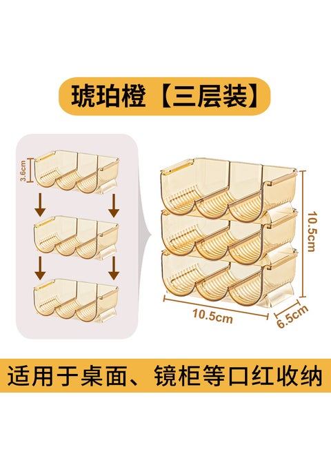 Transparent Lipstick Storage Box Stackable Mirror Cabinet Lipstick Rack Desktop Sample Lip Glaze Multi-grid Cosmetic Storage Shelf Amber Orange [3 Pack]]