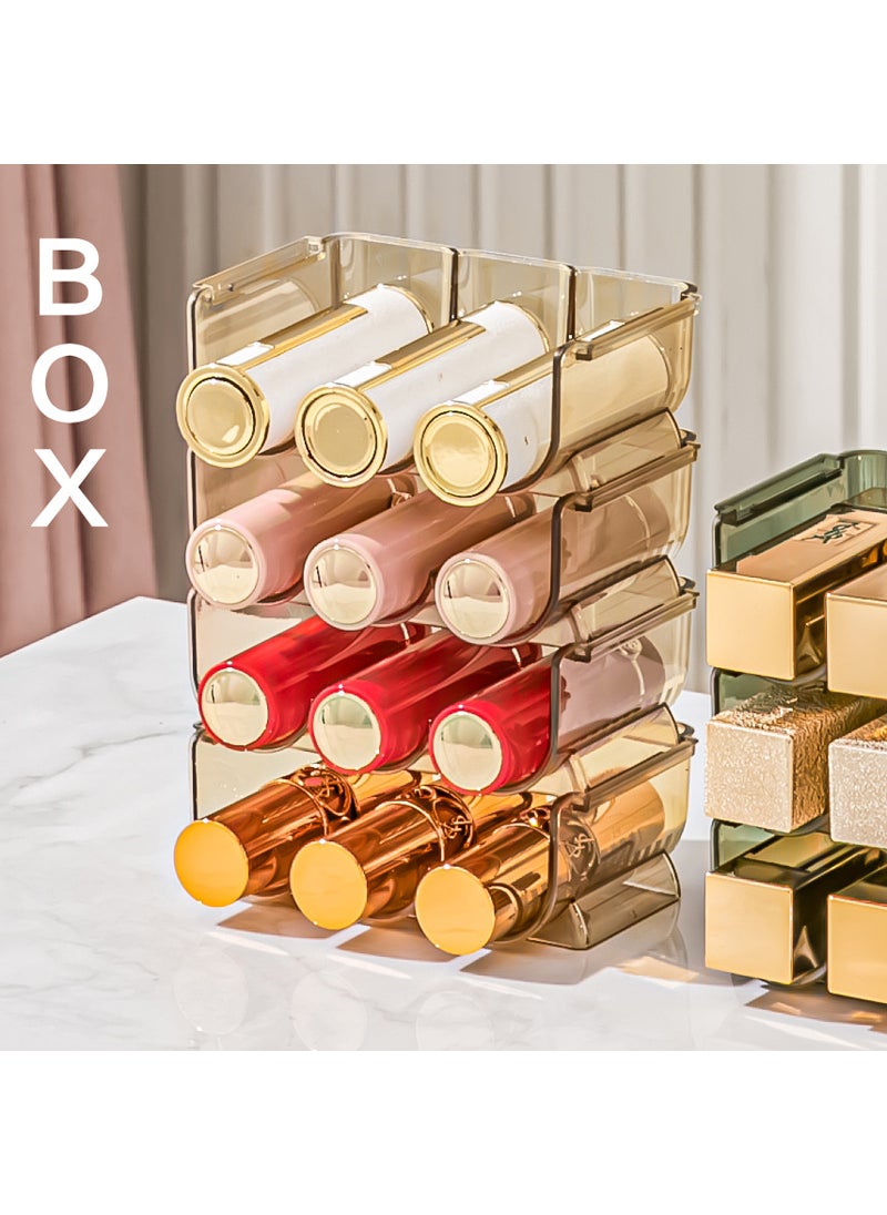 Generic - Transparent Lipstick Storage Box Stackable Mirror Cabinet Lipstick Rack Desktop Sample Lip Glaze Multi-grid Cosmetic Storage Shelf Amber Orange [3 Pack]] - Image 1