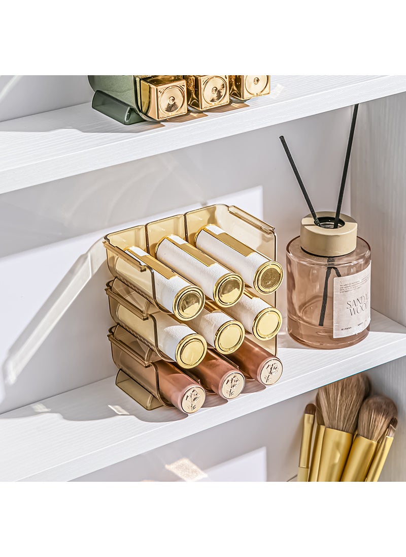 Generic - Transparent Lipstick Storage Box Stackable Mirror Cabinet Lipstick Rack Desktop Sample Lip Glaze Multi-grid Cosmetic Storage Shelf Amber Orange [3 Pack]] - Image 1