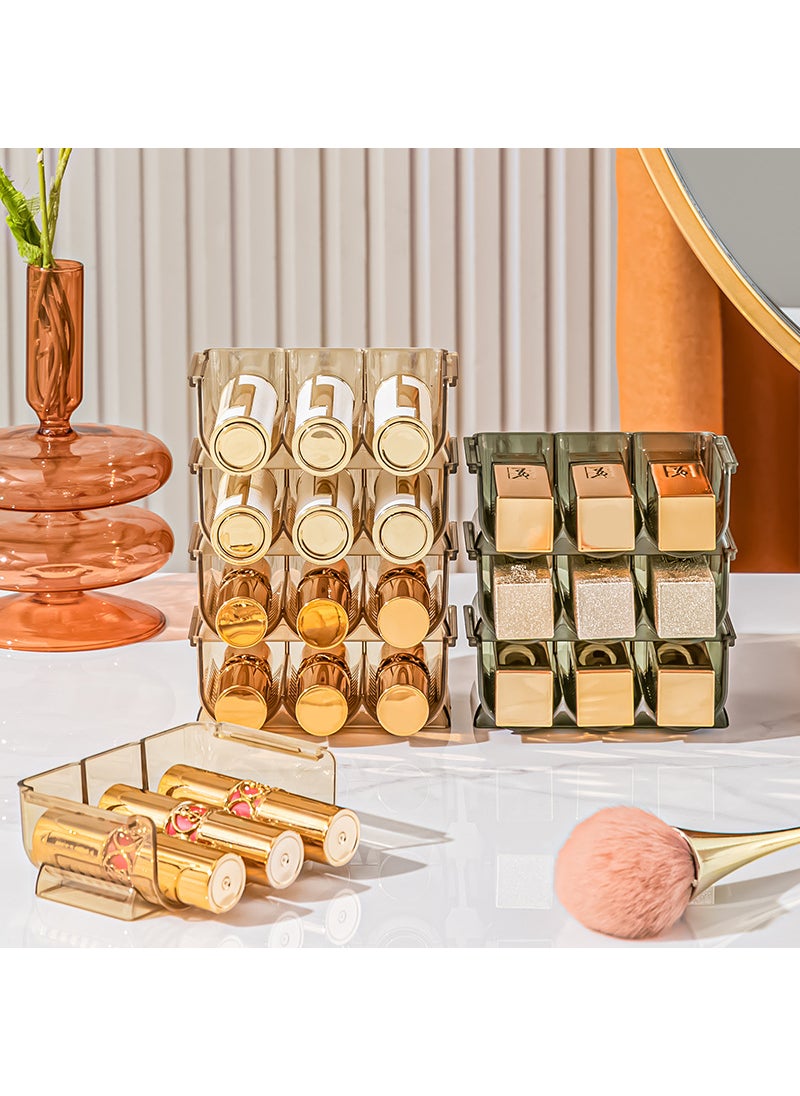 Generic - Transparent Lipstick Storage Box Stackable Mirror Cabinet Lipstick Rack Desktop Sample Lip Glaze Multi-grid Cosmetic Storage Shelf Amber Orange [3 Pack]] - Image 1