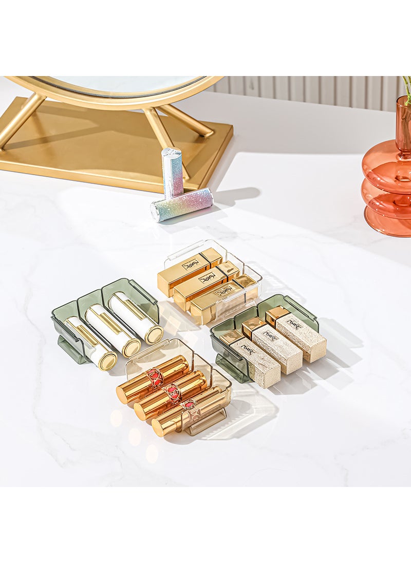 Generic - Transparent Lipstick Storage Box Stackable Mirror Cabinet Lipstick Rack Desktop Sample Lip Glaze Multi-grid Cosmetic Storage Shelf Amber Orange [3 Pack]] - Image 1