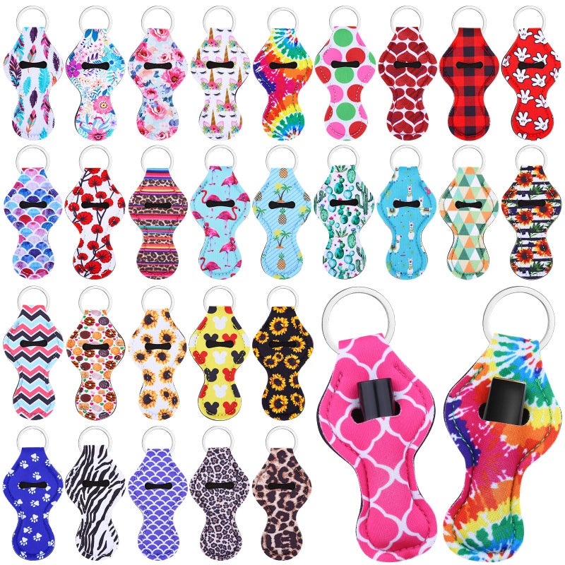 Cludoo 30Pcs Chapstick Holder Keychain Bulk, Chapstick Lip Balm Lipgloss Lipstick Holder Keychains for Lipstick, Chapstick, Lip Balm, lanyards, 30 Vibrant Colors - Image 1