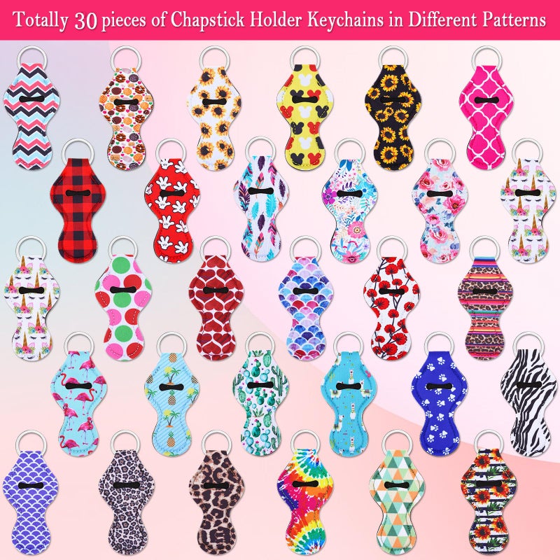 Cludoo 30Pcs Chapstick Holder Keychain Bulk, Chapstick Lip Balm Lipgloss Lipstick Holder Keychains for Lipstick, Chapstick, Lip Balm, lanyards, 30 Vibrant Colors - Image 3