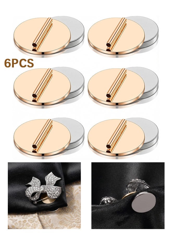 6 Pairs Mini Magnetic Pin Brooch Converters Magnetic Metal Pin Backs Clothing Magnet Buckle Magnet Metal Lapel Pins Brooch Holder Converter for Hijab Scarf Shawl Thin Fabric Round Invisible (Gold)