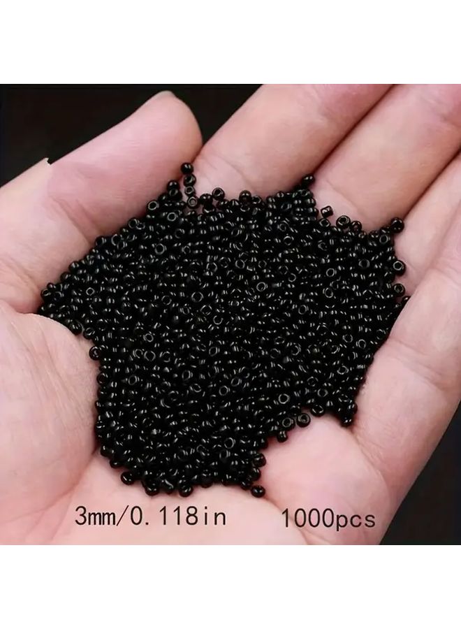 1000 حبة خرز زجاجي أسود 3 مم لصنع المجوهرات DIY ولوازم الحرف اليدوية - Image 4