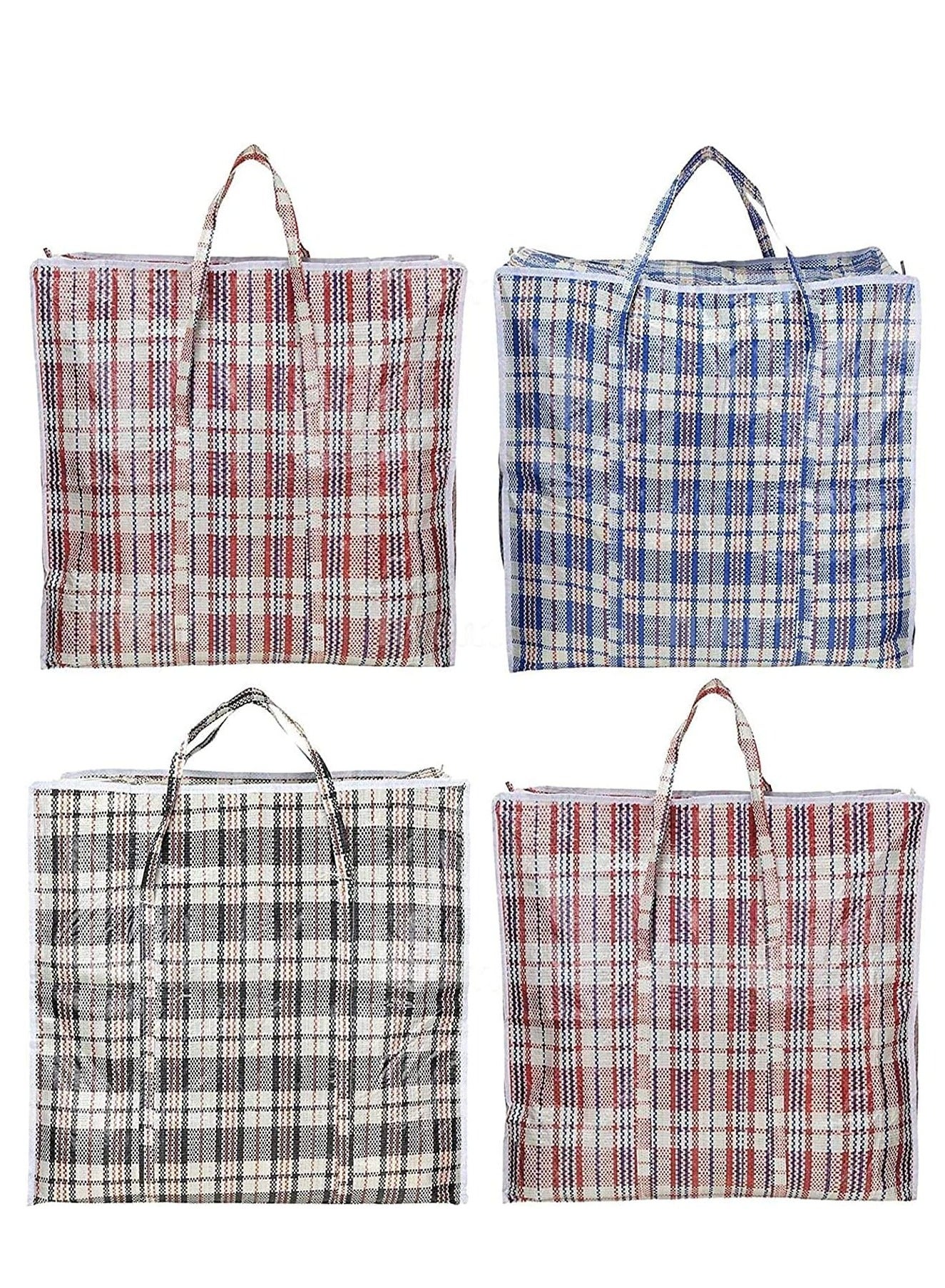 Pack of 4 Strong Storage Laundry Bags – Big Moving/Shopping Bags with Zipper & Handles - Reusable Storage Zip Bag, Medium Size Heavy Duty Nylon Organizer Bags for Quilts Blankets Pillows Cloths