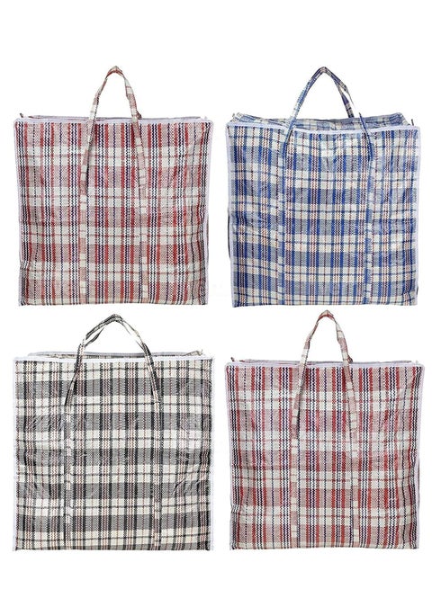 Pack of 4 Strong Storage Laundry Bags – Big Moving/Shopping Bags with Zipper & Handles - Reusable Storage Zip Bag, Medium Size Heavy Duty Nylon Organizer Bags for Quilts Blankets Pillows Cloths