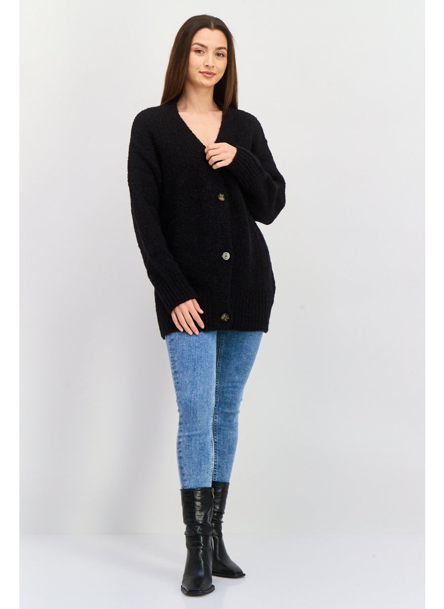 HUGO BOSS Women Knitted Button Detail Cardigan, Black  - Image 4