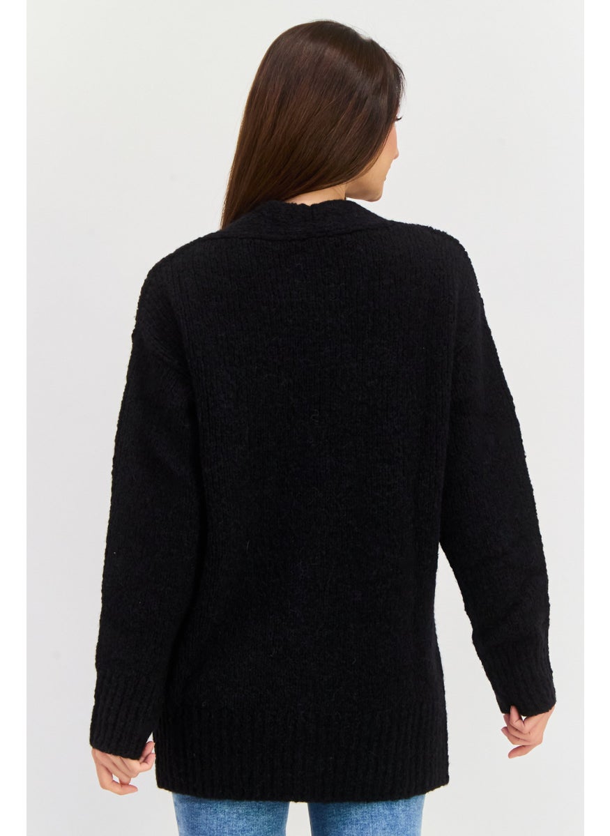 HUGO BOSS Women Knitted Button Detail Cardigan, Black  - Image 3