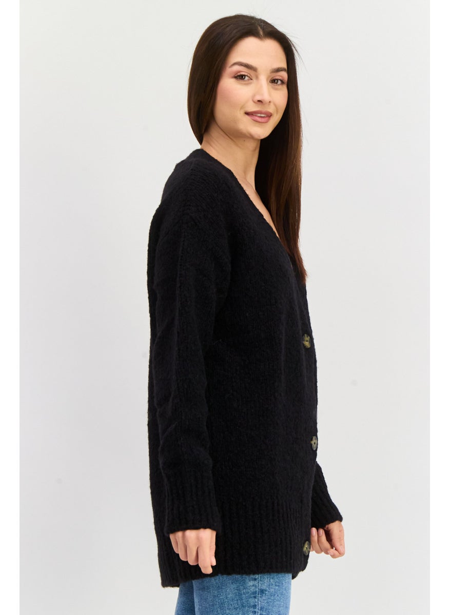 HUGO BOSS Women Knitted Button Detail Cardigan, Black  - Image 2