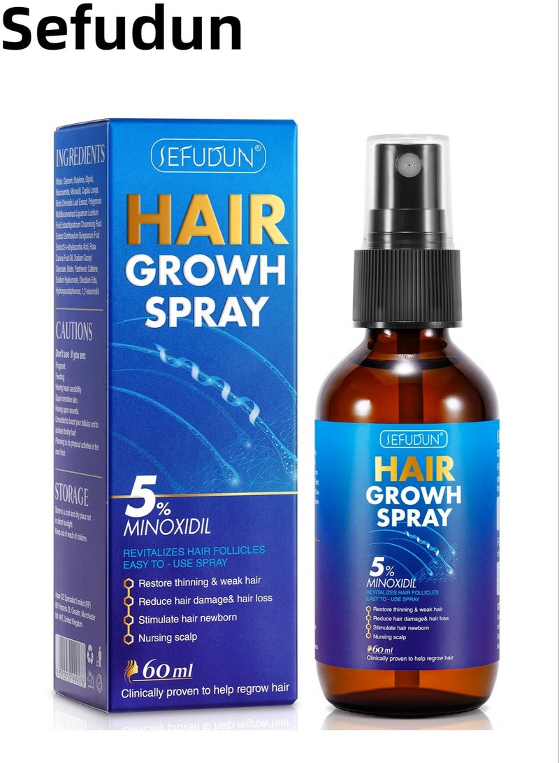 Sefudun 5% Minoxidil Hair Growth Spray for Men and Women, Reduces Thinning and Promotes Regrowth, Suitable for All Hair Types, 2.02 OZ - Image 1