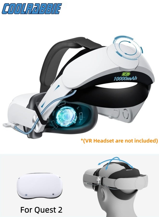 CoolRabbie Head Strap with Battery for Oculus/Meta Quest 2, 10000mAh Battery Pack Extend 8H Playtime, Fast Charging VR Power, Adjustable Elite Strap Replacement VR Accessories for Oculus/Meta Quest 2 - Image 1