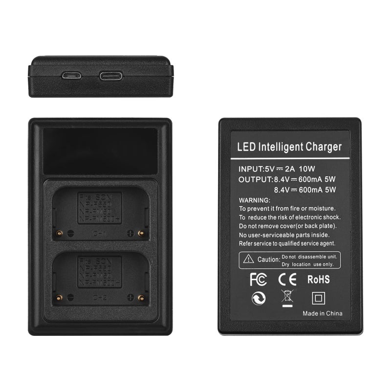NP-F550 Battery Charger Kit: 2 Pcs 7.4V 2200mAh Black Rechargeable Batteries - Dual Channel USB Charger With LED Display for Camera Trip and Outdoor Photography - Image 3