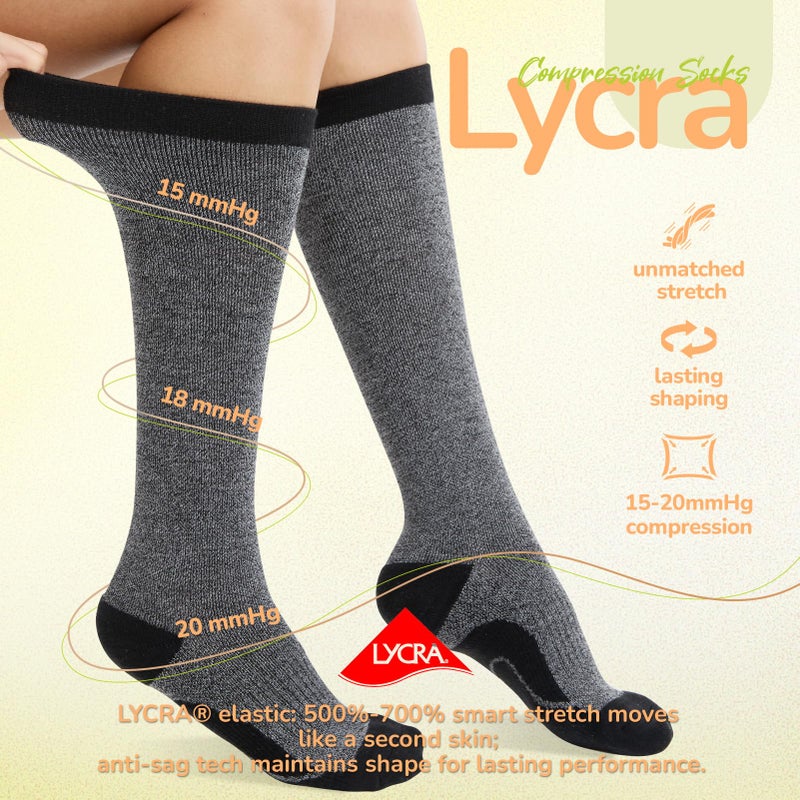 Iambamboo Merino Wool Compression Socks for Women Men, 15-20 mmHg Knee High Socks for Flying, Travel, Running - Image 5