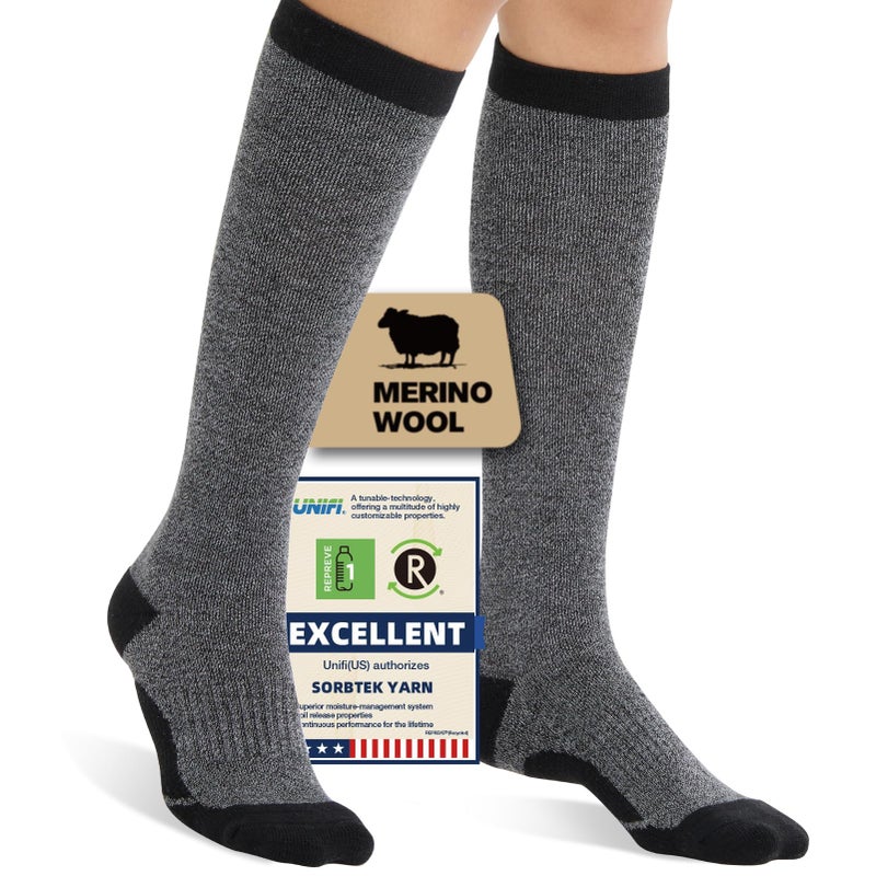 Iambamboo Merino Wool Compression Socks for Women Men, 15-20 mmHg Knee High Socks for Flying, Travel, Running - Image 1