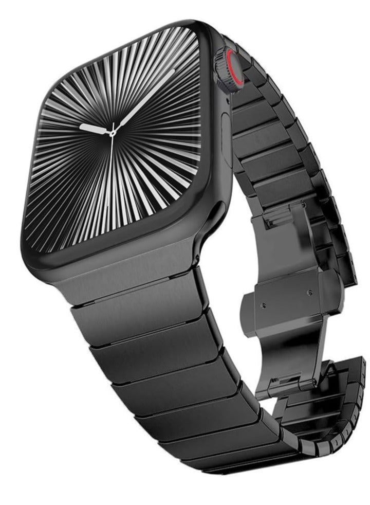 إلترازون Stainless Steel Strap for iWatch 49mm 46mm 45mm 44mm 42mm – Black Replacement Band for Apple Watch Ultra 3 | Ultra 2 | Ultra | Series 10 9 8 7 SE 6 5 4 3 2 1 – Sleek, Durable  Adjustable - Image 4